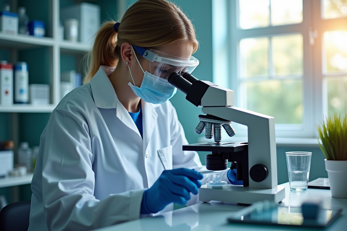 Technicien en laboratoire analyse un échantillon d