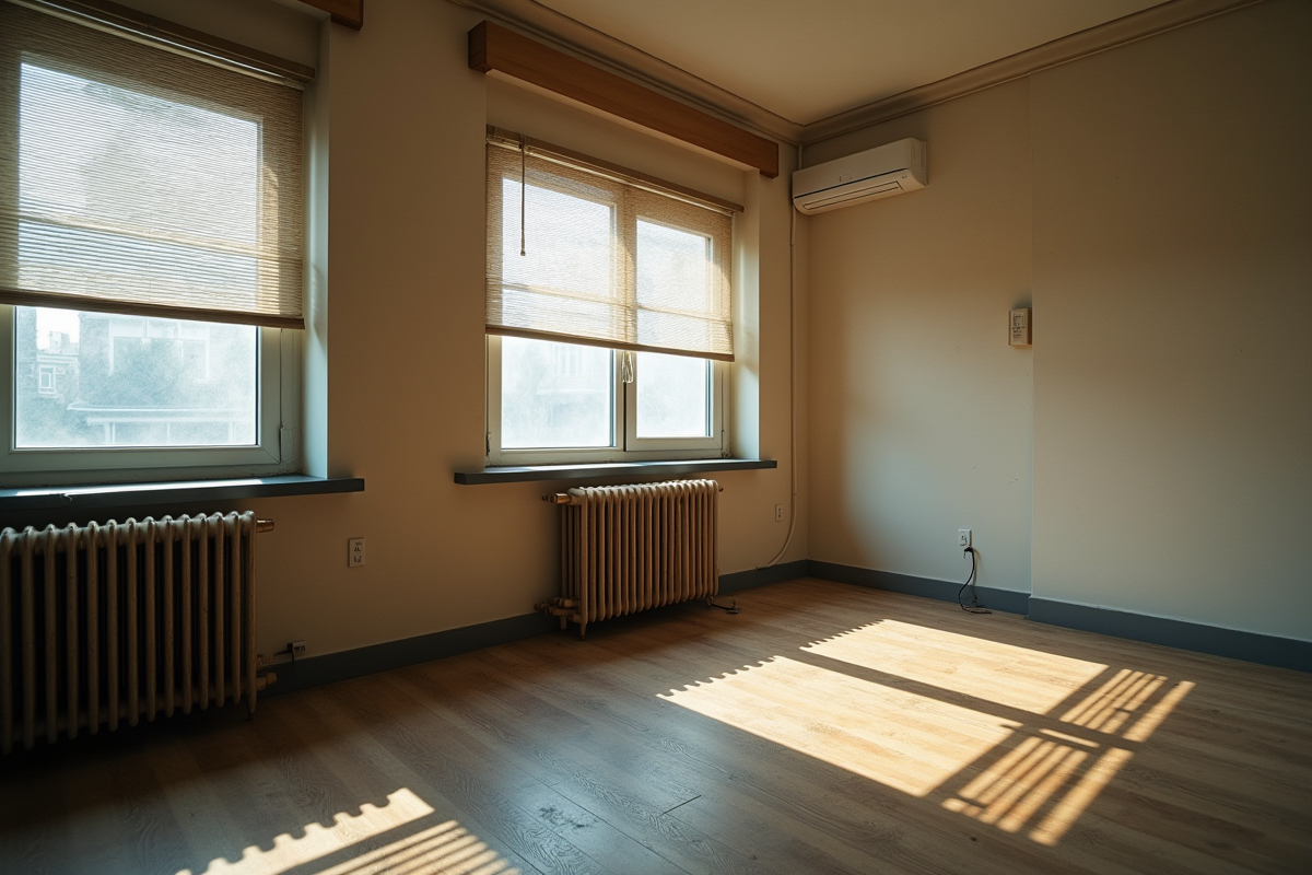 Appartement en ville vide et peu entretenu avec lumière naturelle douce