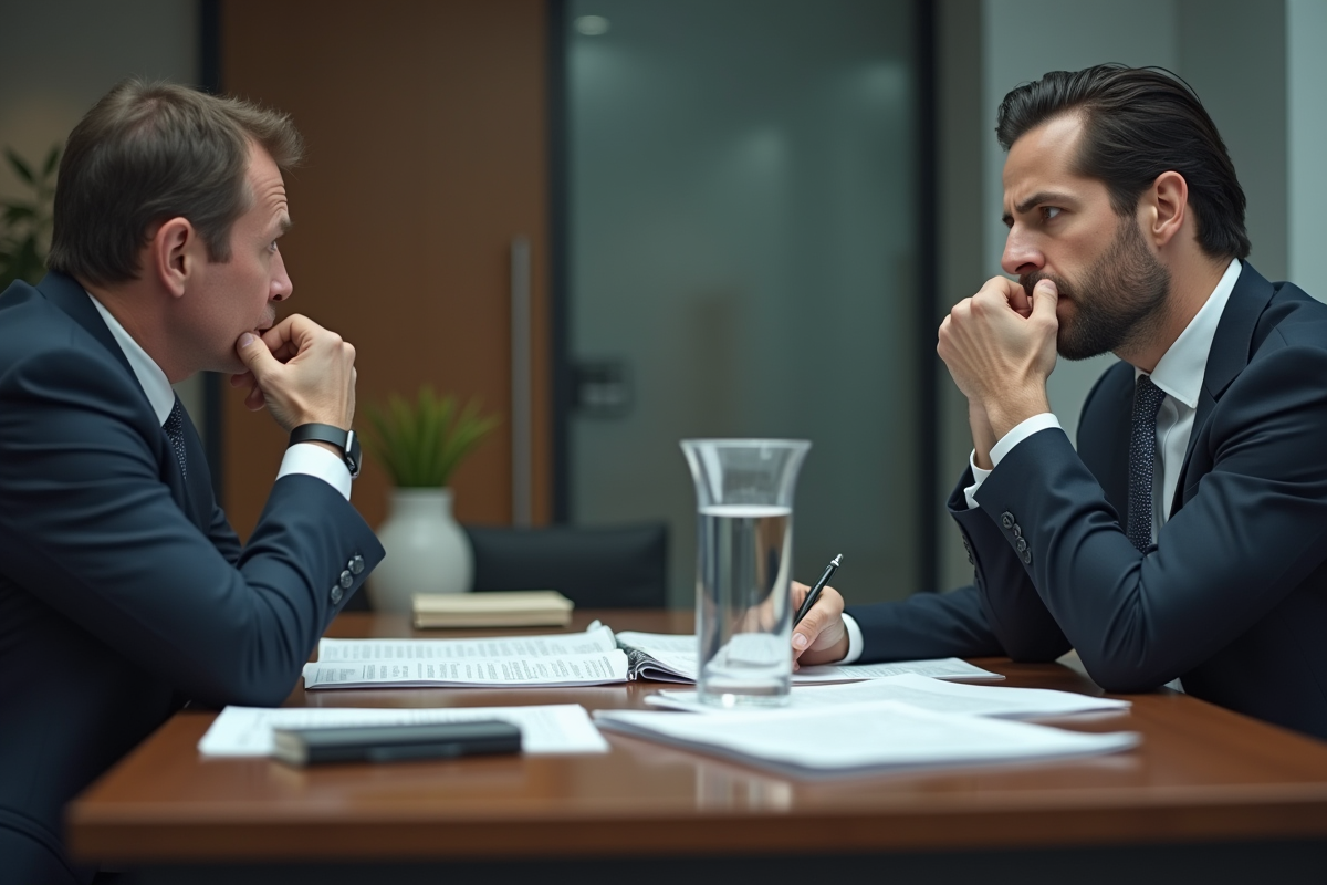 Courtier frustré face à un banquier dans un bureau