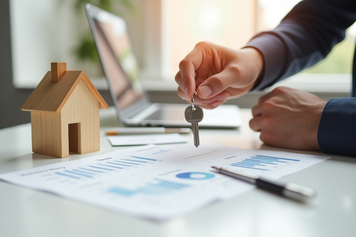 Main échangeant des clés de maison sur un modèle de maison