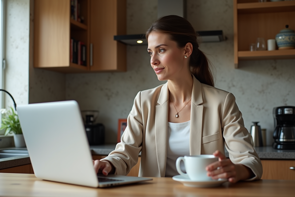 Jeune femme discutant avec un conseiller bancaire à la maison