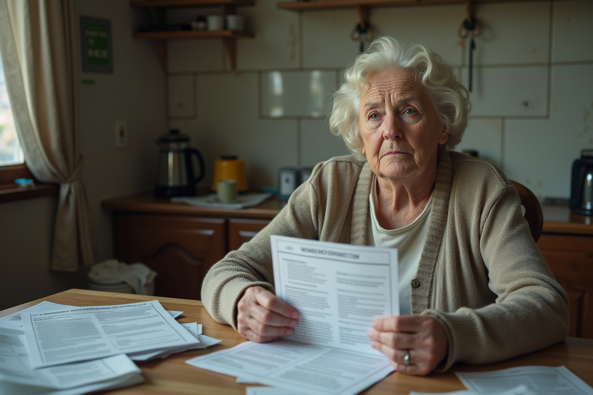 Femme âgée examinant documents d