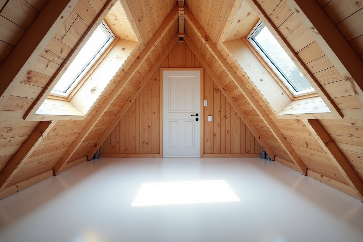 Grenier moderne avec isolation et fenêtres de toit lumineuses