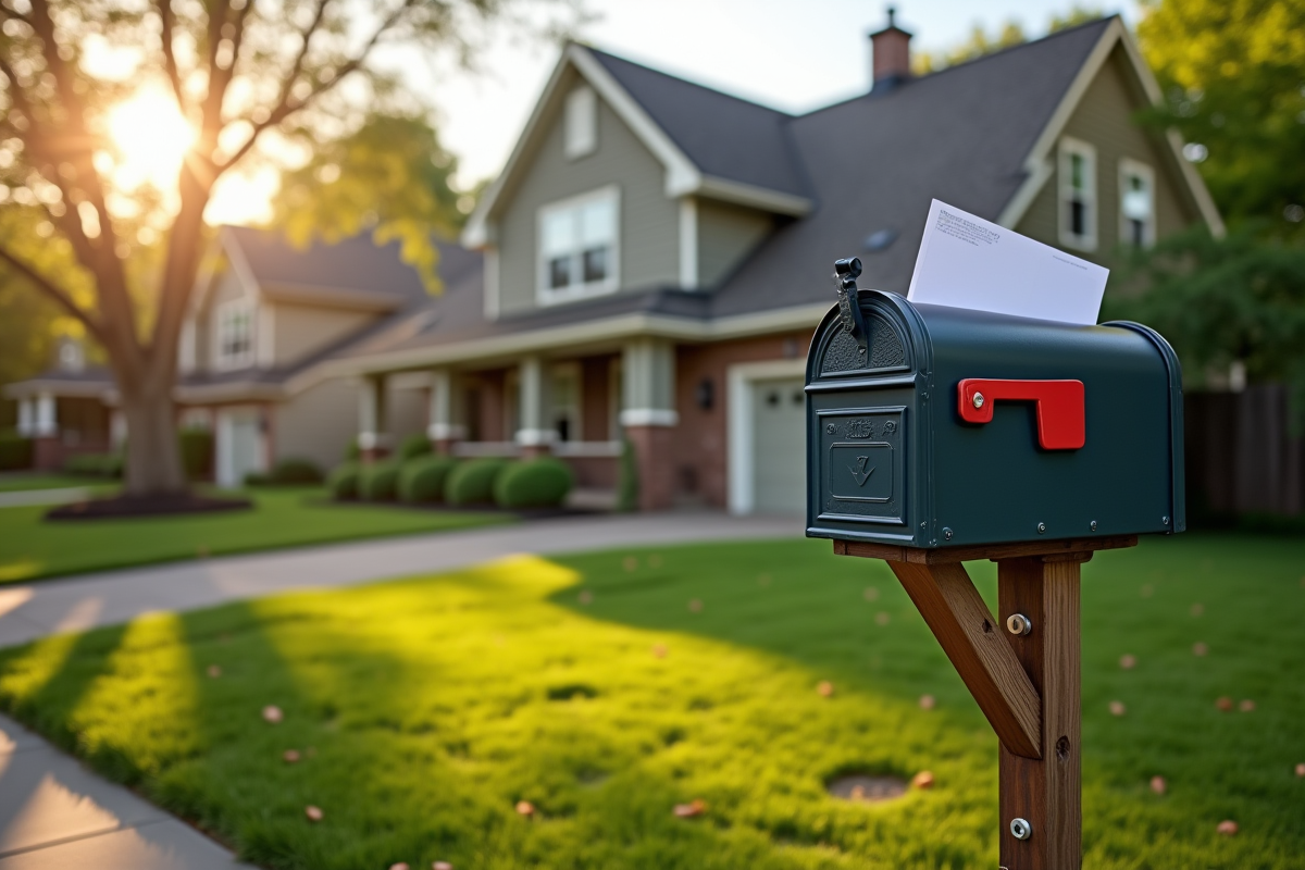 Maison de banlieue bien entretenue avec courrier dans la boîte aux lettres