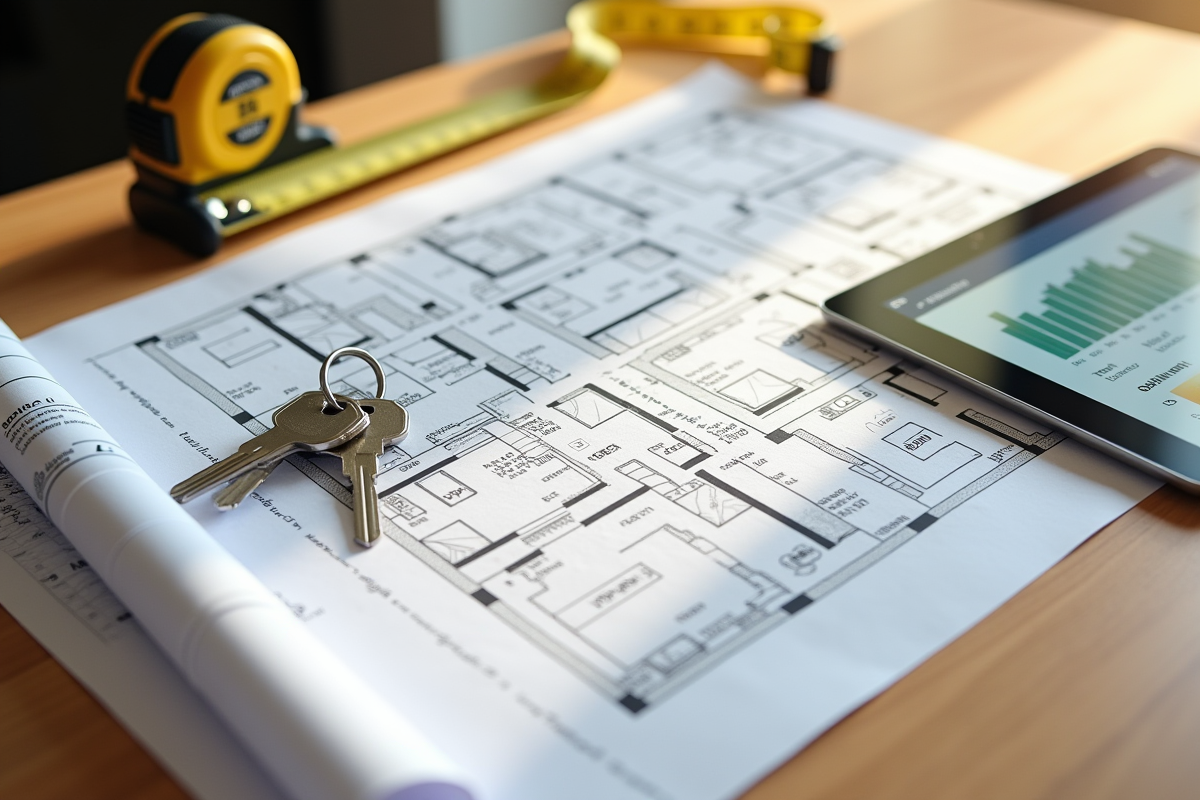 Plan d étage avec clés et tablette pour efficacité énergétique