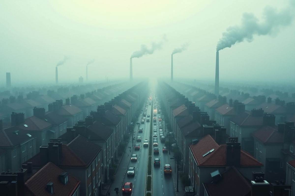 Paysage urbain avec pollution et circulation dense