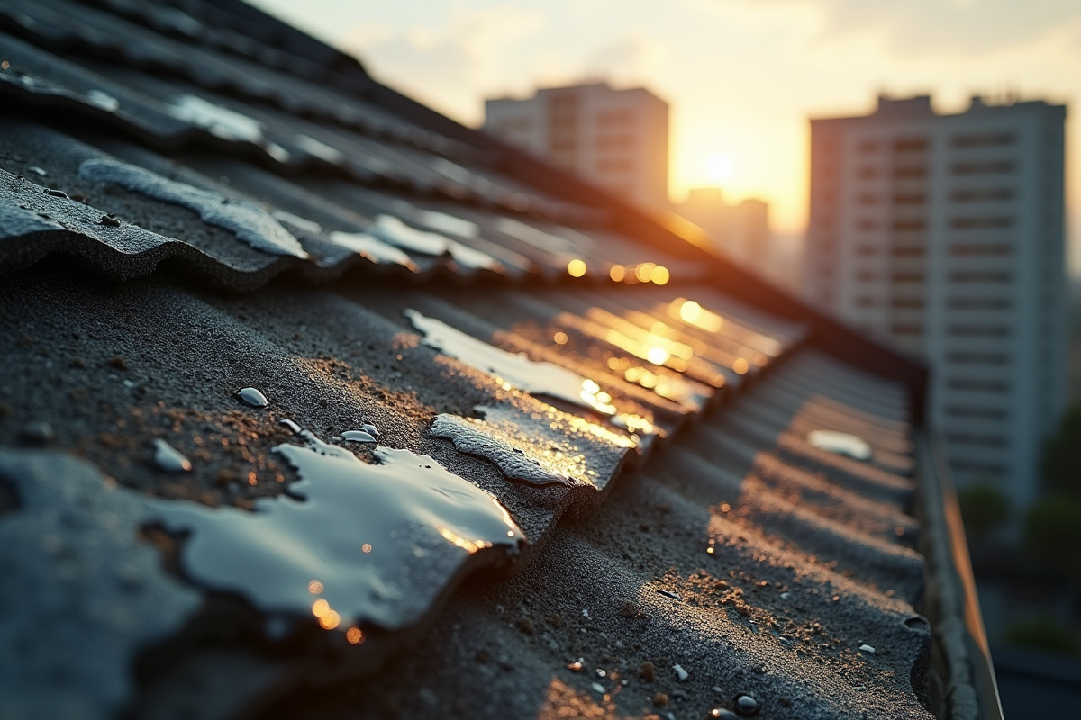 Dommages sur un toit avec taches d