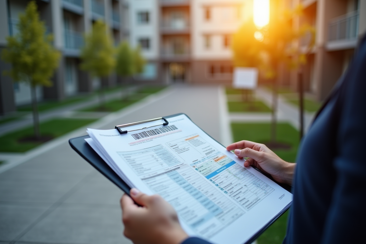 Personne vérifiant un plan de stationnement dans une résidence ensoleillée