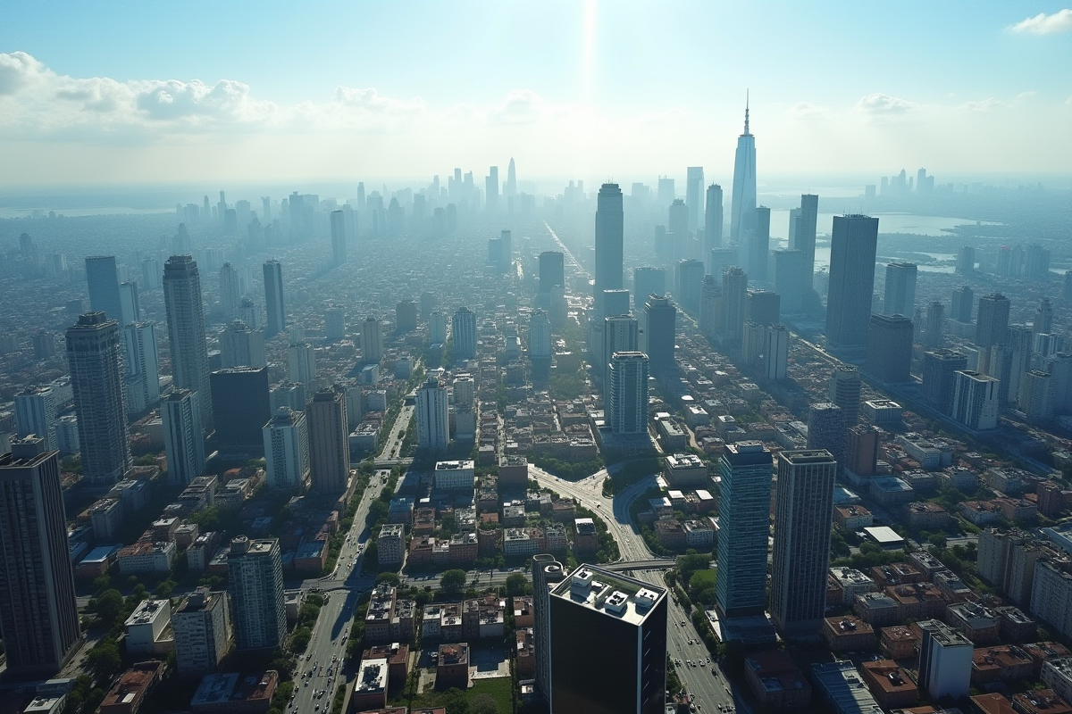 Vue aeree d une ville avec immeubles et espaces verts