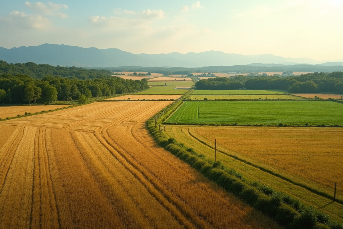 Champ rural divise en zones agricoles et forestieres